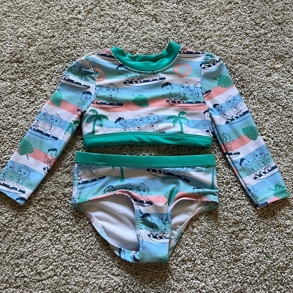 NWOT Cocomelon Two Piece Swimsuit Bathing Suit Infant Baby Girl Size 12 Months